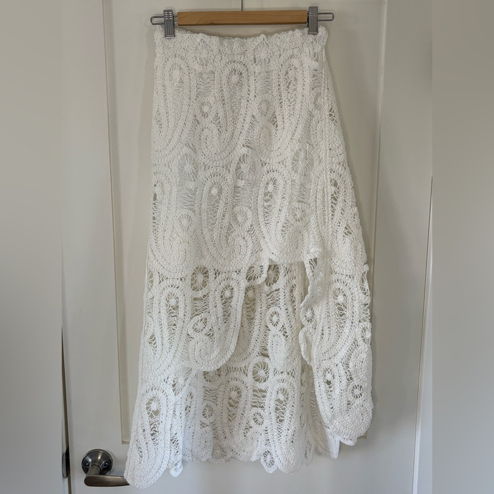 Crochet white boho chic asymmetrical midi skirt Elegant & Feminine (S/M) - Picture 1 of 10